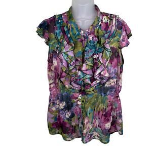 Sunny Leigh Multi Color Floral Purple Ruffle  Large Y2K